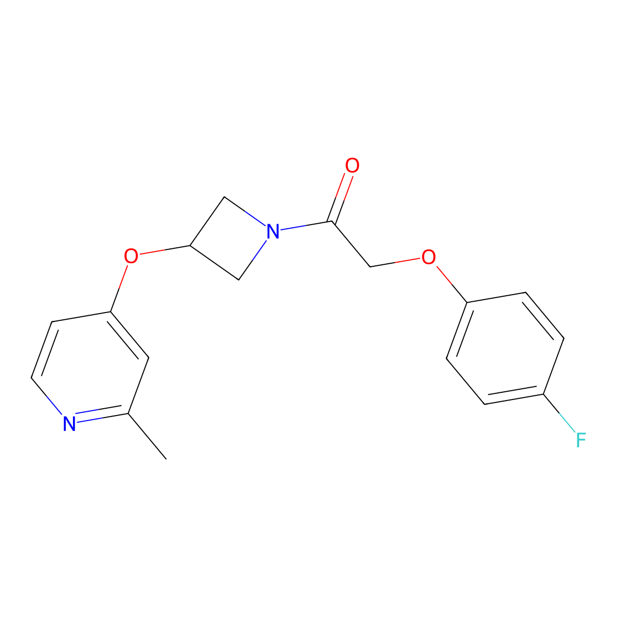 2-(4-Fluorophenoxy)-1-{3-[(2-methylpyridin-4-yl)oxy]azetidin-1-yl}ethan-1-one molecular structure, CAS 2640828-95-9