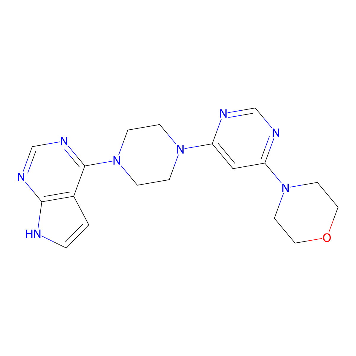 4-[6-(4-{7H-pyrrolo[2,3-d]pyrimidin-4-yl}piperazin-1-yl)pyrimidin-4-yl]morpholine molecular structure, CAS 2640828-97-1