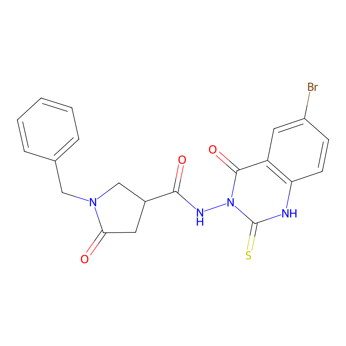 1-benzyl-N-(6-bromo-4-oxo-2-sulfanylidene-1,2,3,4-tetrahydroquinazolin-3-yl)-5-oxopyrrolidine-3-carboxamide molecular structure, CAS 2640828-98-2