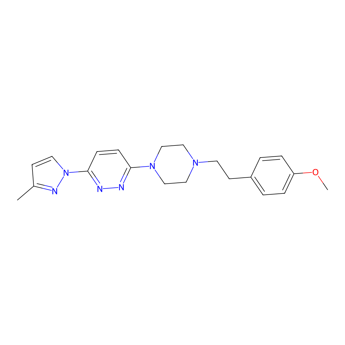 3-{4-[2-(4-methoxyphenyl)ethyl]piperazin-1-yl}-6-(3-methyl-1H-pyrazol-1-yl)pyridazine molecular structure, CAS 2640828-99-3