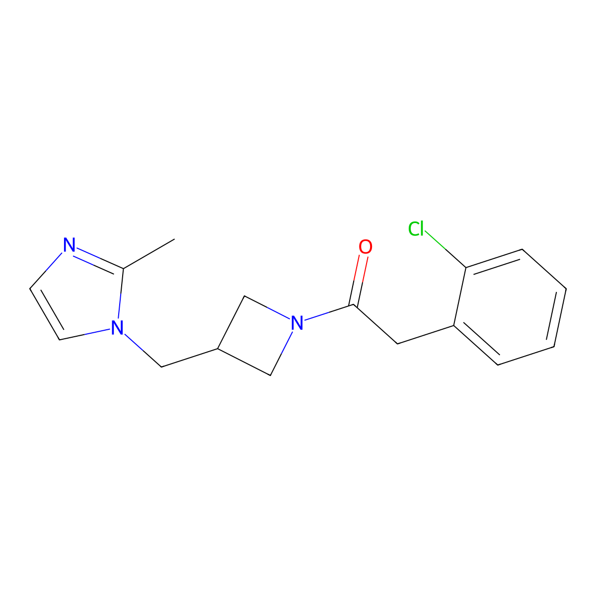 2-(2-chlorophenyl)-1-{3-[(2-methyl-1H-imidazol-1-yl)methyl]azetidin-1-yl}ethan-1-one molecular structure, CAS 2640829-07-6