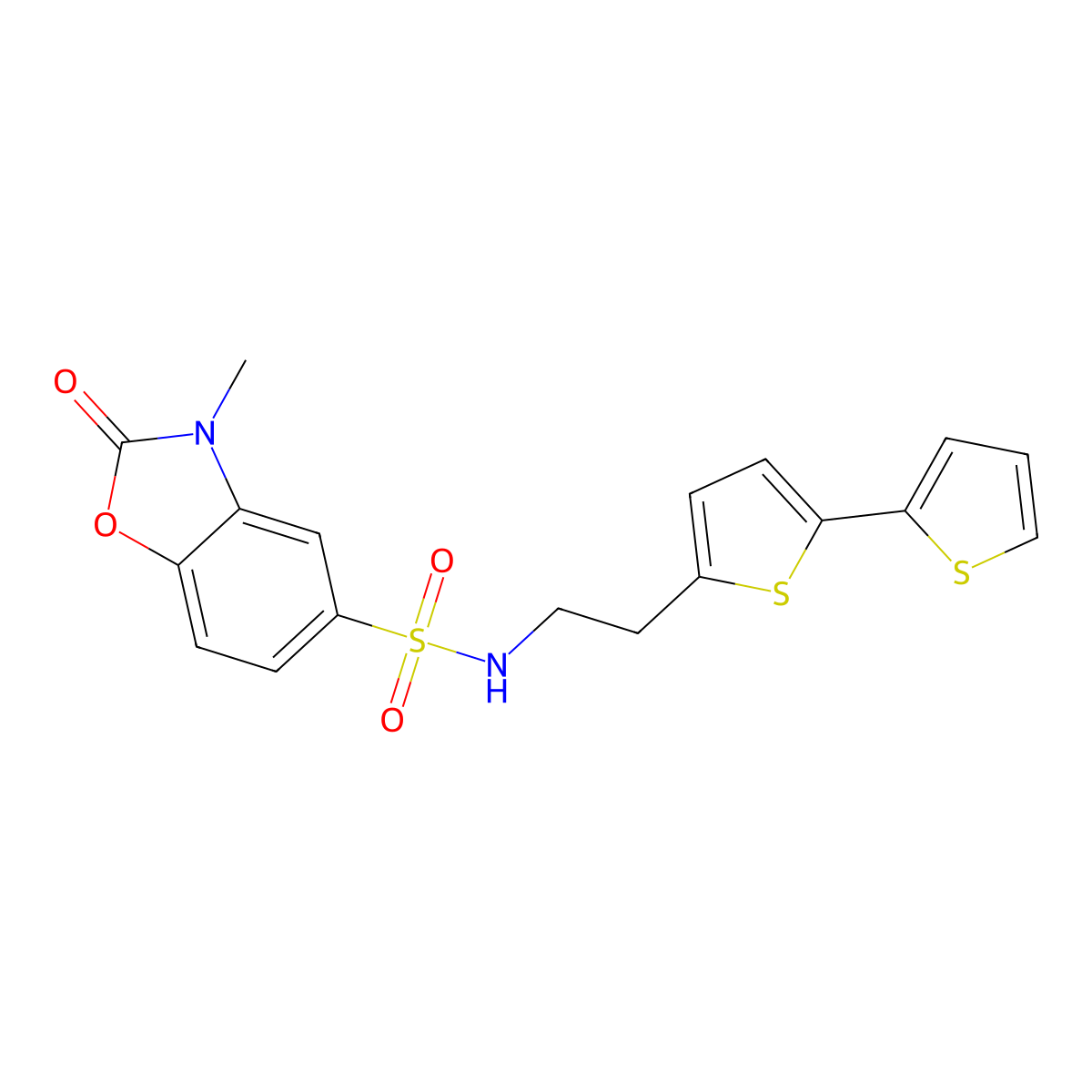 N-(2-{[2,2'-bithiophene]-5-yl}ethyl)-3-methyl-2-oxo-2,3-dihydro-1,3-benzoxazole-5-sulfonamide molecular structure, CAS 2640829-08-7