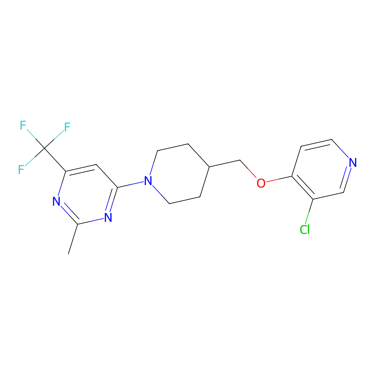 4-(4-{[(3-Chloropyridin-4-yl)oxy]methyl}piperidin-1-yl)-2-methyl-6-(trifluoromethyl)pyrimidine molecular structure, CAS 2640829-12-3