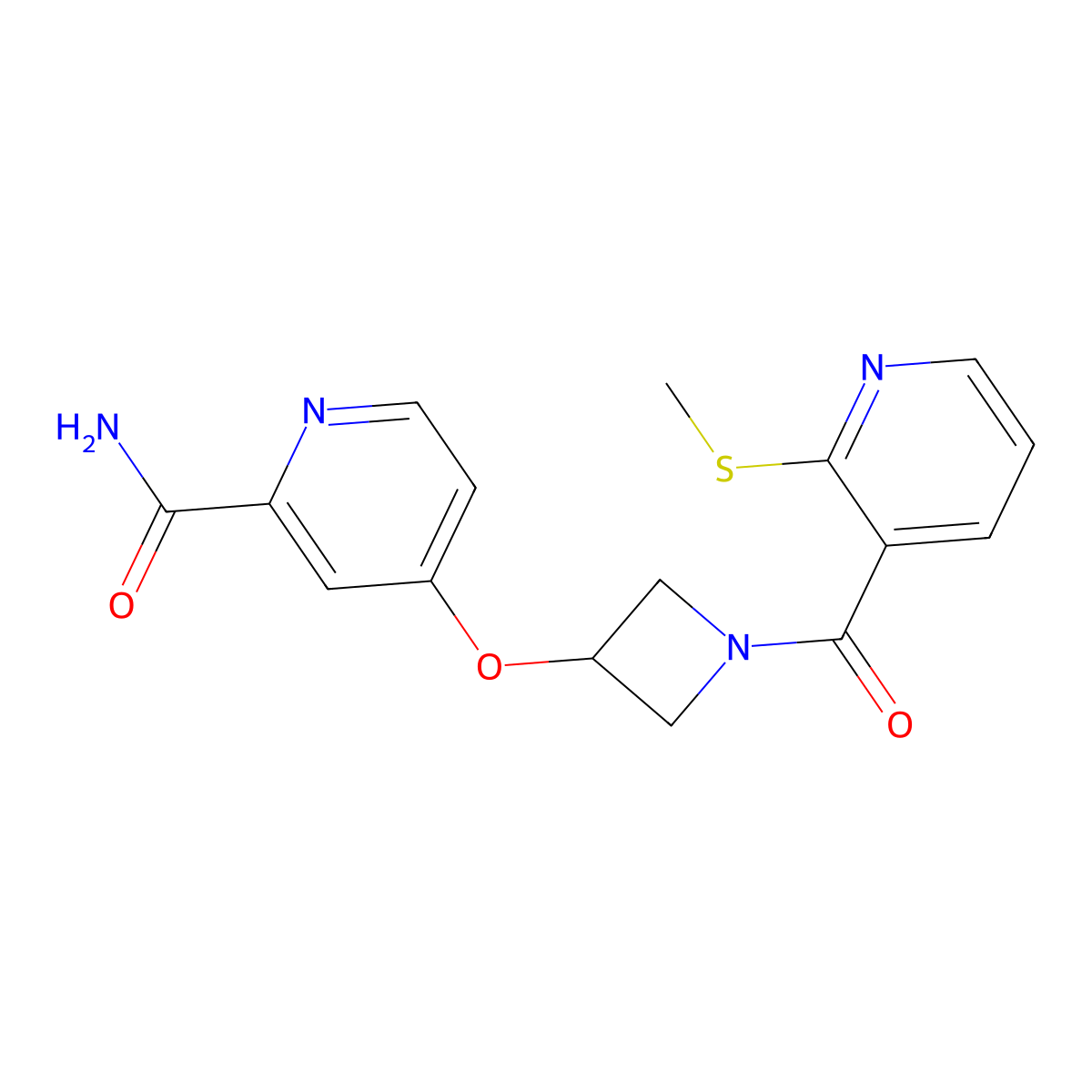4-({1-[2-(Methylsulfanyl)pyridine-3-carbonyl]azetidin-3-yl}oxy)pyridine-2-carboxamide molecular structure, CAS 2640829-15-6