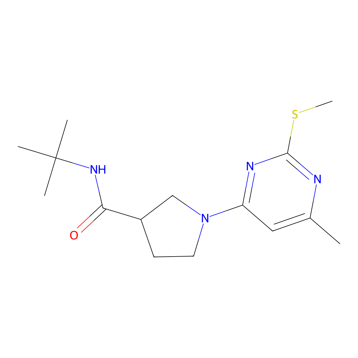 N-tert-butyl-1-[6-methyl-2-(methylsulfanyl)pyrimidin-4-yl]pyrrolidine-3-carboxamide molecular structure, CAS 2640829-19-0