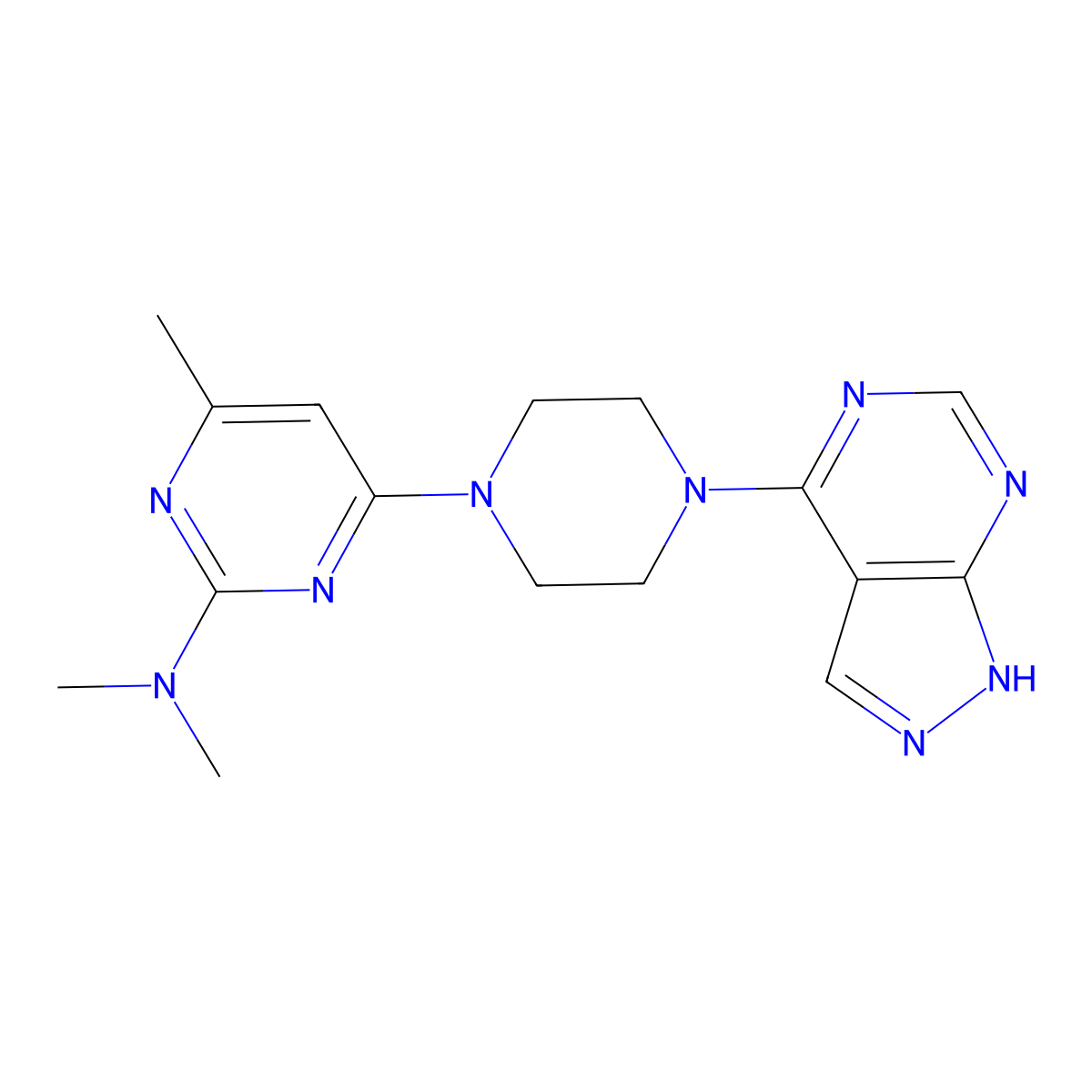 N,N,4-trimethyl-6-(4-{1H-pyrazolo[3,4-d]pyrimidin-4-yl}piperazin-1-yl)pyrimidin-2-amine molecular structure, CAS 2640829-20-3