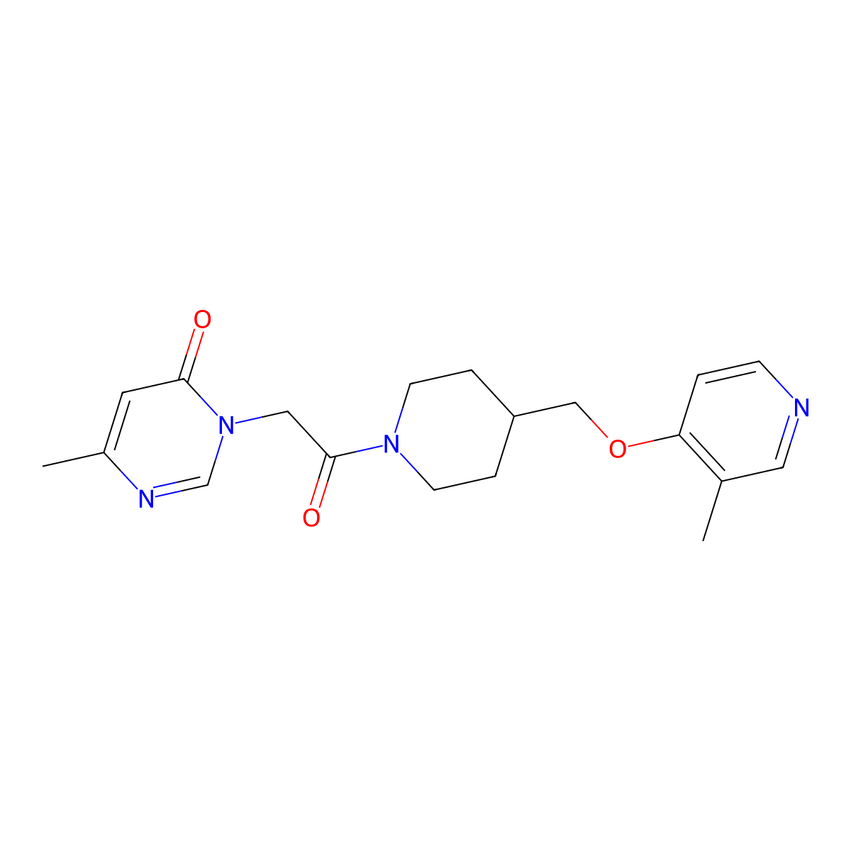 6-Methyl-3-[2-(4-{[(3-methylpyridin-4-yl)oxy]methyl}piperidin-1-yl)-2-oxoethyl]-3,4-dihydropyrimidin-4-one molecular structure, CAS 2640829-21-4