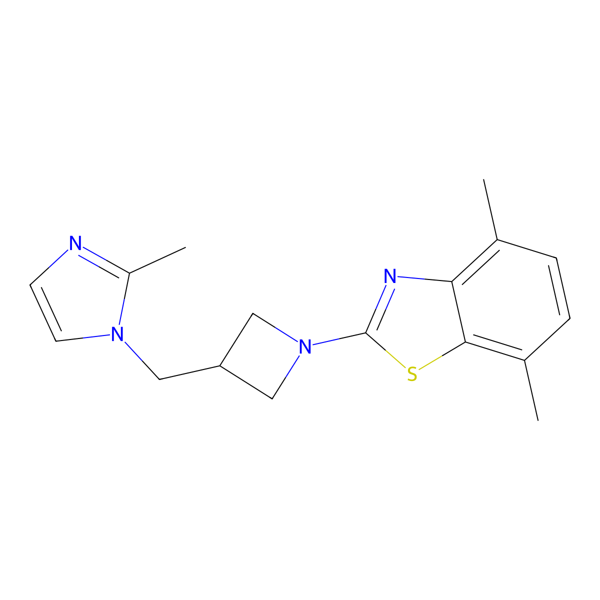 4,7-dimethyl-2-{3-[(2-methyl-1H-imidazol-1-yl)methyl]azetidin-1-yl}-1,3-benzothiazole molecular structure, CAS 2640829-22-5