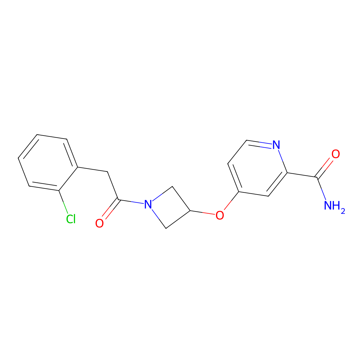 4-({1-[2-(2-Chlorophenyl)acetyl]azetidin-3-yl}oxy)pyridine-2-carboxamide molecular structure, CAS 2640829-23-6