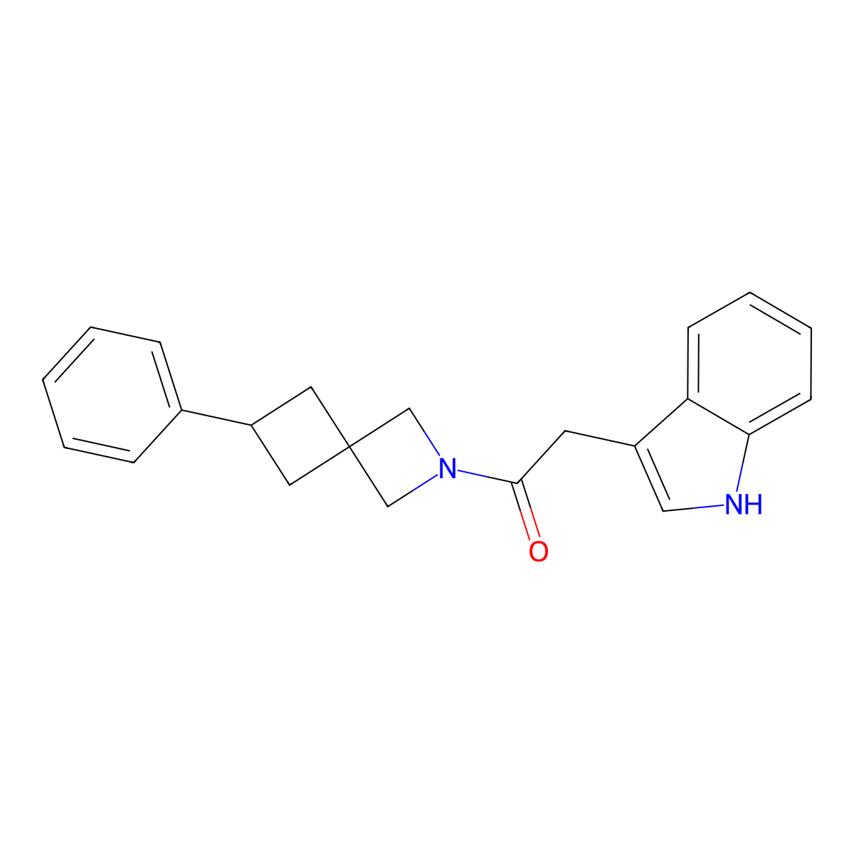 2-(1H-indol-3-yl)-1-{6-phenyl-2-azaspiro[3.3]heptan-2-yl}ethan-1-one molecular structure, CAS 2640829-29-2