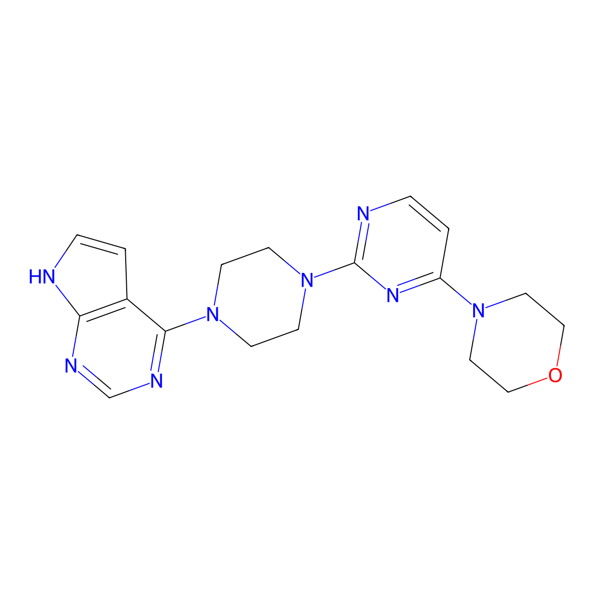 4-[2-(4-{7H-pyrrolo[2,3-d]pyrimidin-4-yl}piperazin-1-yl)pyrimidin-4-yl]morpholine molecular structure, CAS 2640829-32-7