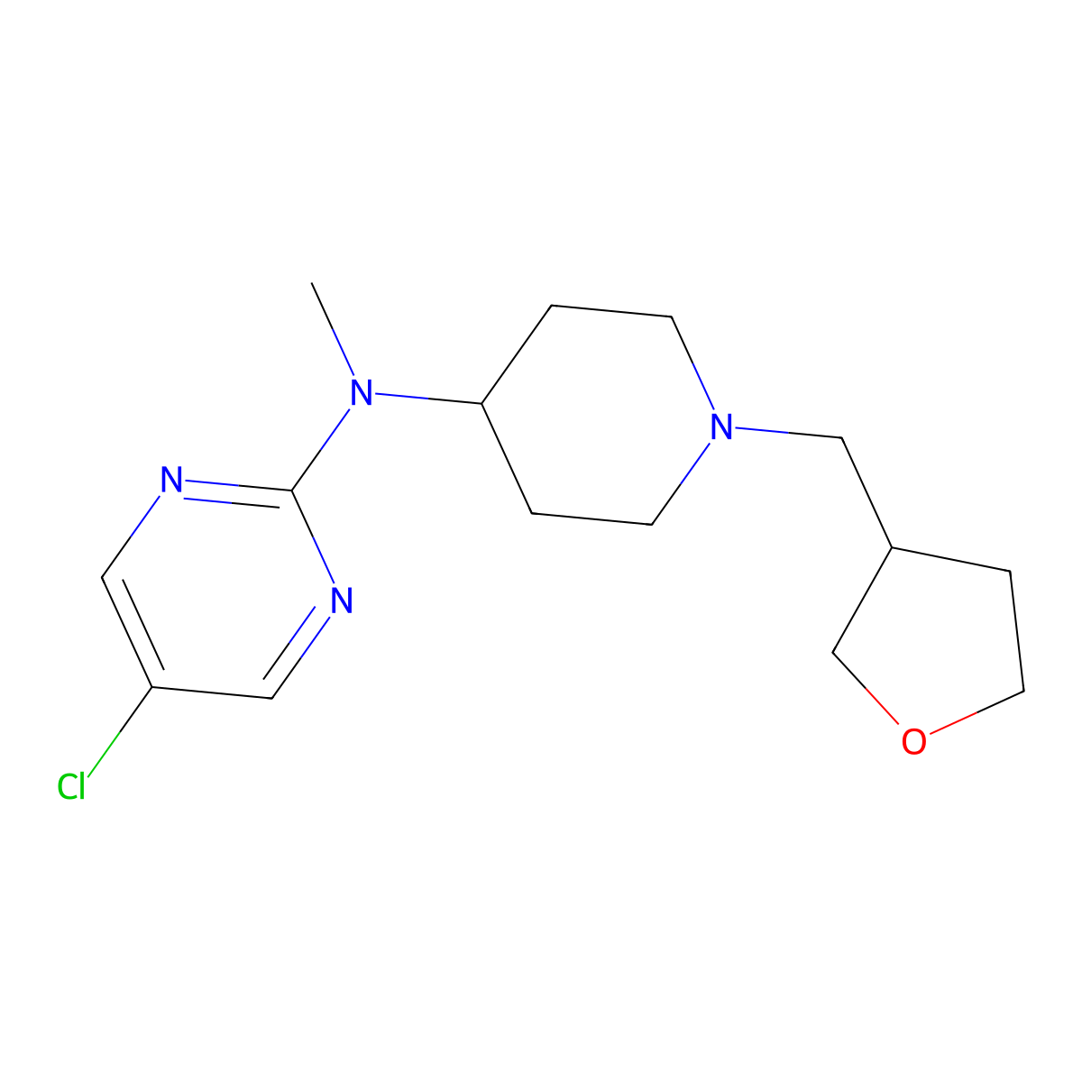 5-chloro-N-methyl-N-{1-[(oxolan-3-yl)methyl]piperidin-4-yl}pyrimidin-2-amine molecular structure, CAS 2640829-35-0
