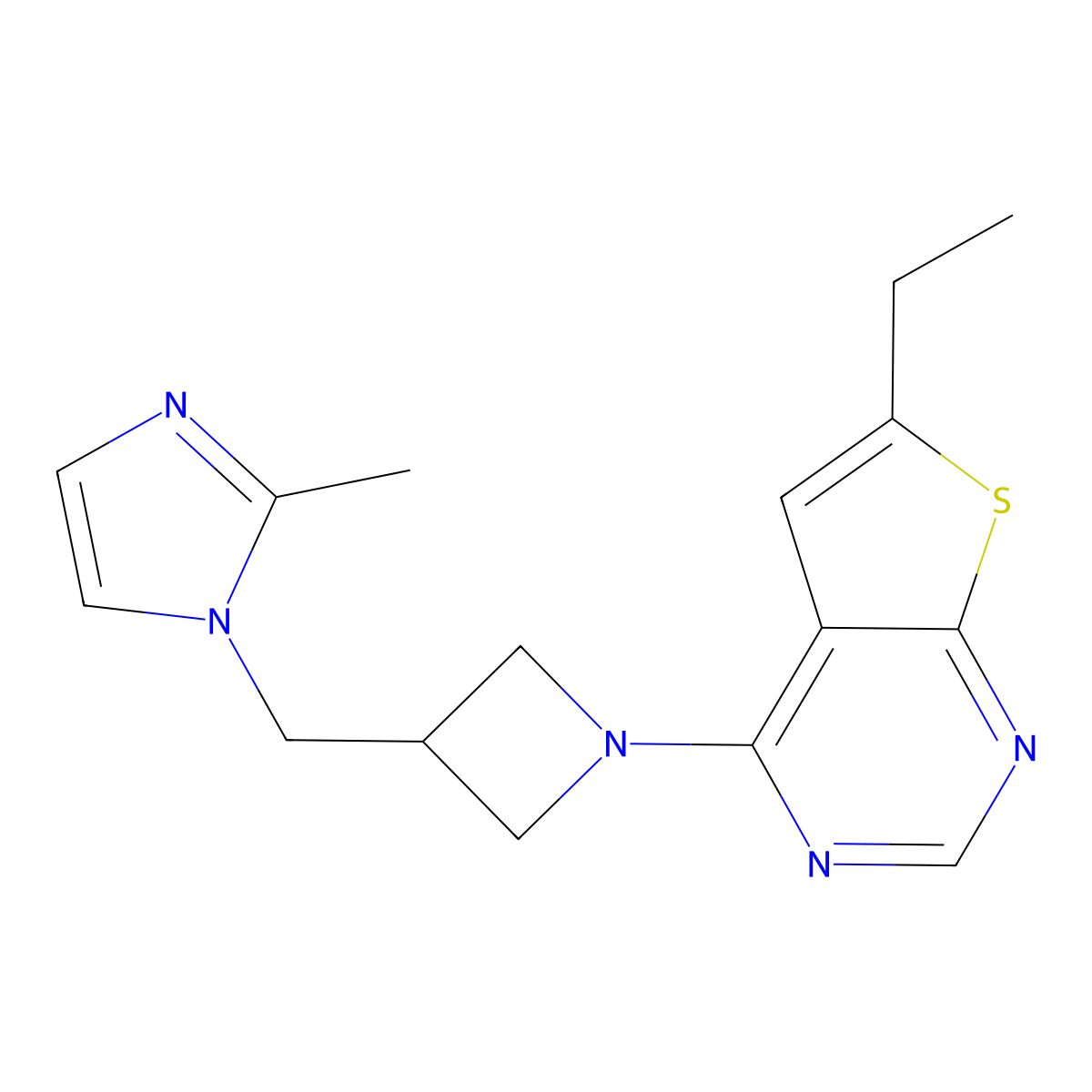 1-[(1-{6-ethylthieno[2,3-d]pyrimidin-4-yl}azetidin-3-yl)methyl]-2-methyl-1H-imidazole molecular structure, CAS 2640829-38-3