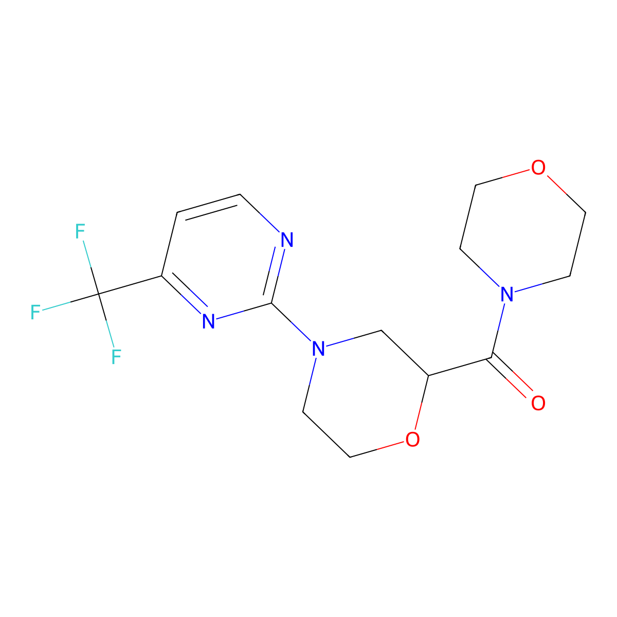 2-(Morpholine-4-carbonyl)-4-[4-(trifluoromethyl)pyrimidin-2-yl]morpholine molecular structure, CAS 2640829-40-7