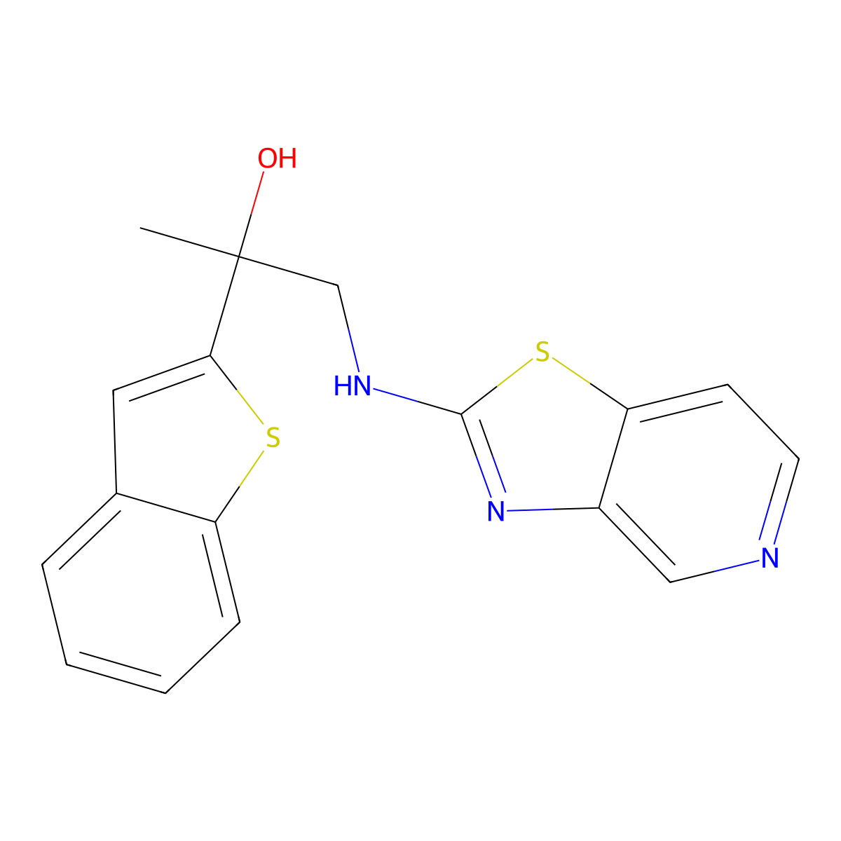 2-(1-Benzothiophen-2-yl)-1-({[1,3]thiazolo[4,5-c]pyridin-2-yl}amino)propan-2-ol molecular structure, CAS 2640829-43-0