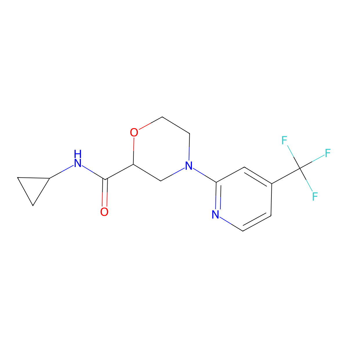 N-cyclopropyl-4-[4-(trifluoromethyl)pyridin-2-yl]morpholine-2-carboxamide molecular structure, CAS 2640829-44-1