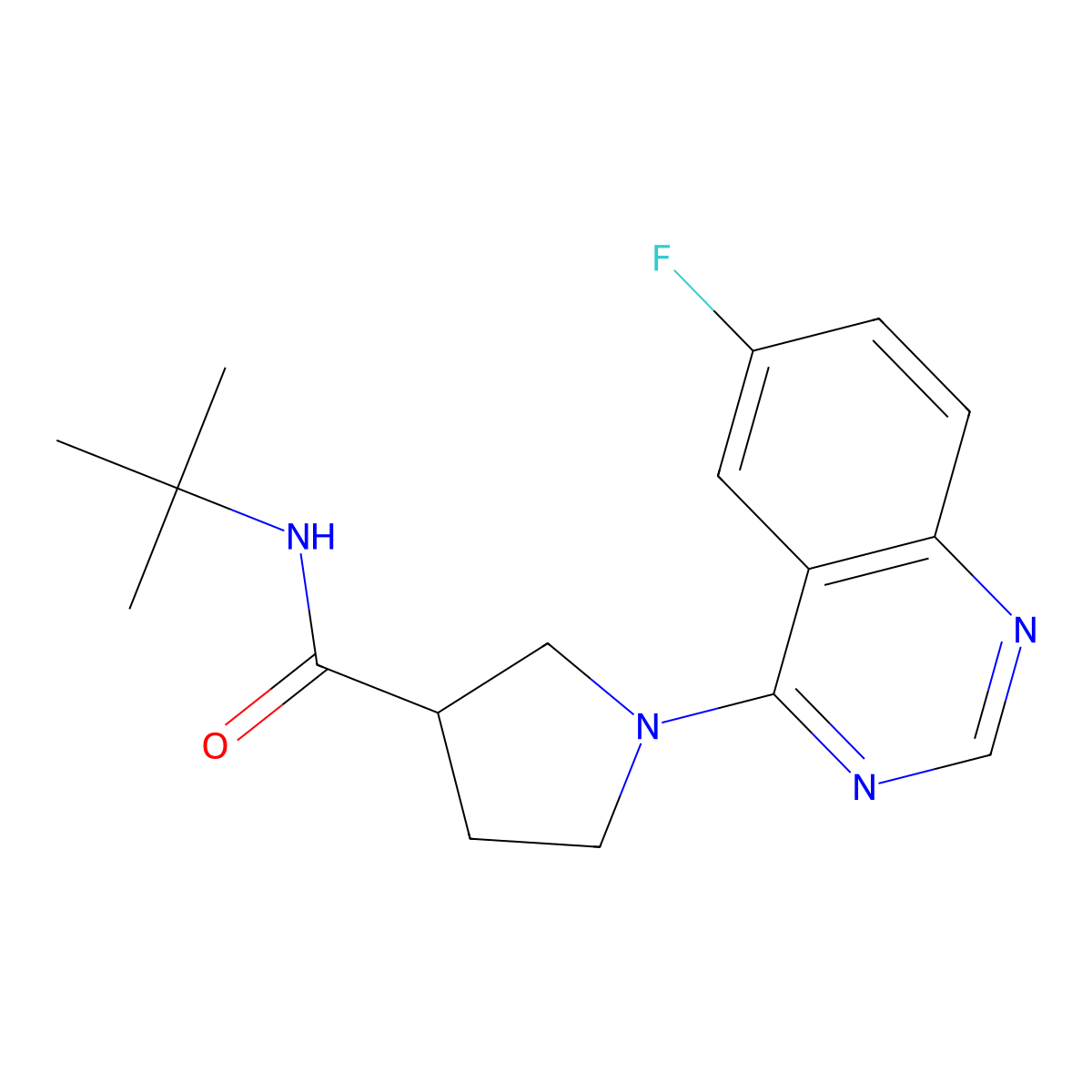 N-tert-butyl-1-(6-fluoroquinazolin-4-yl)pyrrolidine-3-carboxamide molecular structure, CAS 2640829-47-4