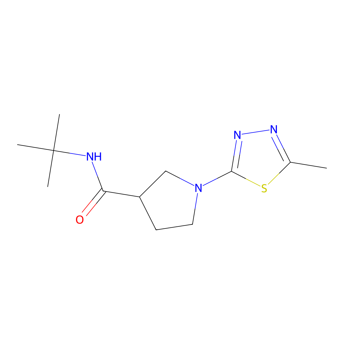 N-tert-butyl-1-(5-methyl-1,3,4-thiadiazol-2-yl)pyrrolidine-3-carboxamide molecular structure, CAS 2640829-51-0