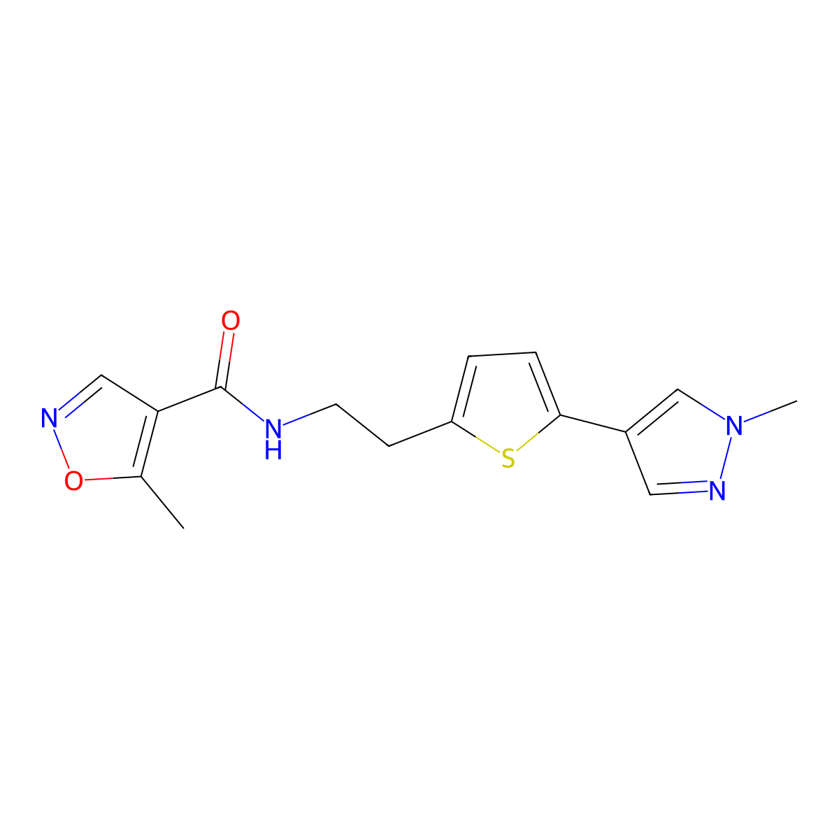 5-methyl-N-{2-[5-(1-methyl-1H-pyrazol-4-yl)thiophen-2-yl]ethyl}-1,2-oxazole-4-carboxamide molecular structure, CAS 2640829-63-4