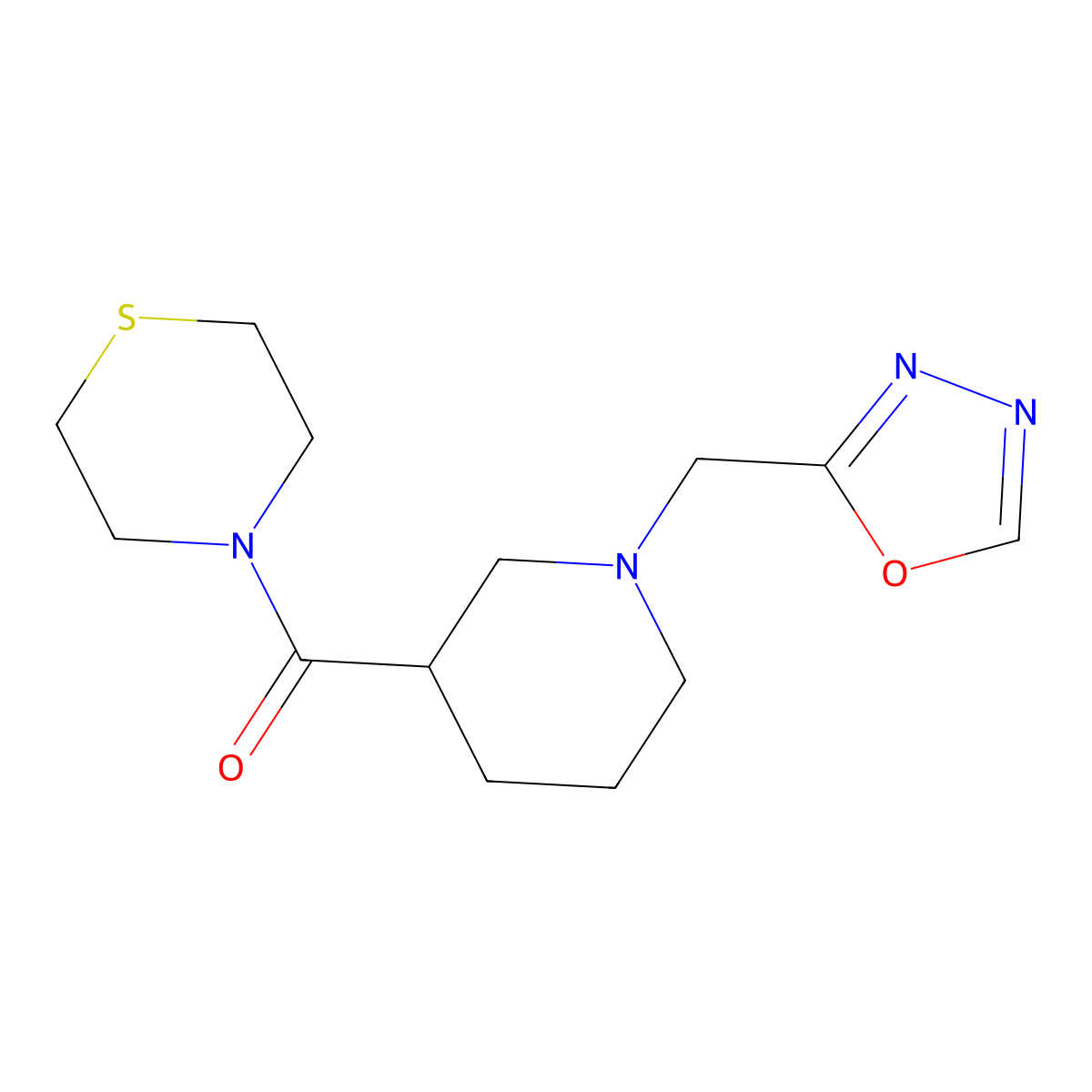 4-{1-[(1,3,4-Oxadiazol-2-yl)methyl]piperidine-3-carbonyl}thiomorpholine molecular structure, CAS 2640829-66-7