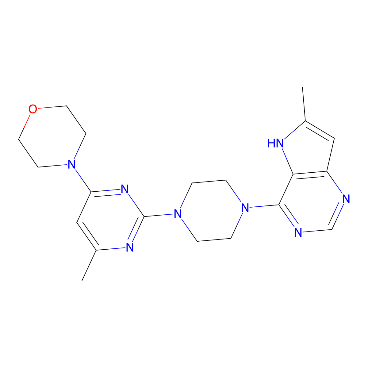 4-[6-methyl-2-(4-{6-methyl-5H-pyrrolo[3,2-d]pyrimidin-4-yl}piperazin-1-yl)pyrimidin-4-yl]morpholine molecular structure, CAS 2640829-68-9