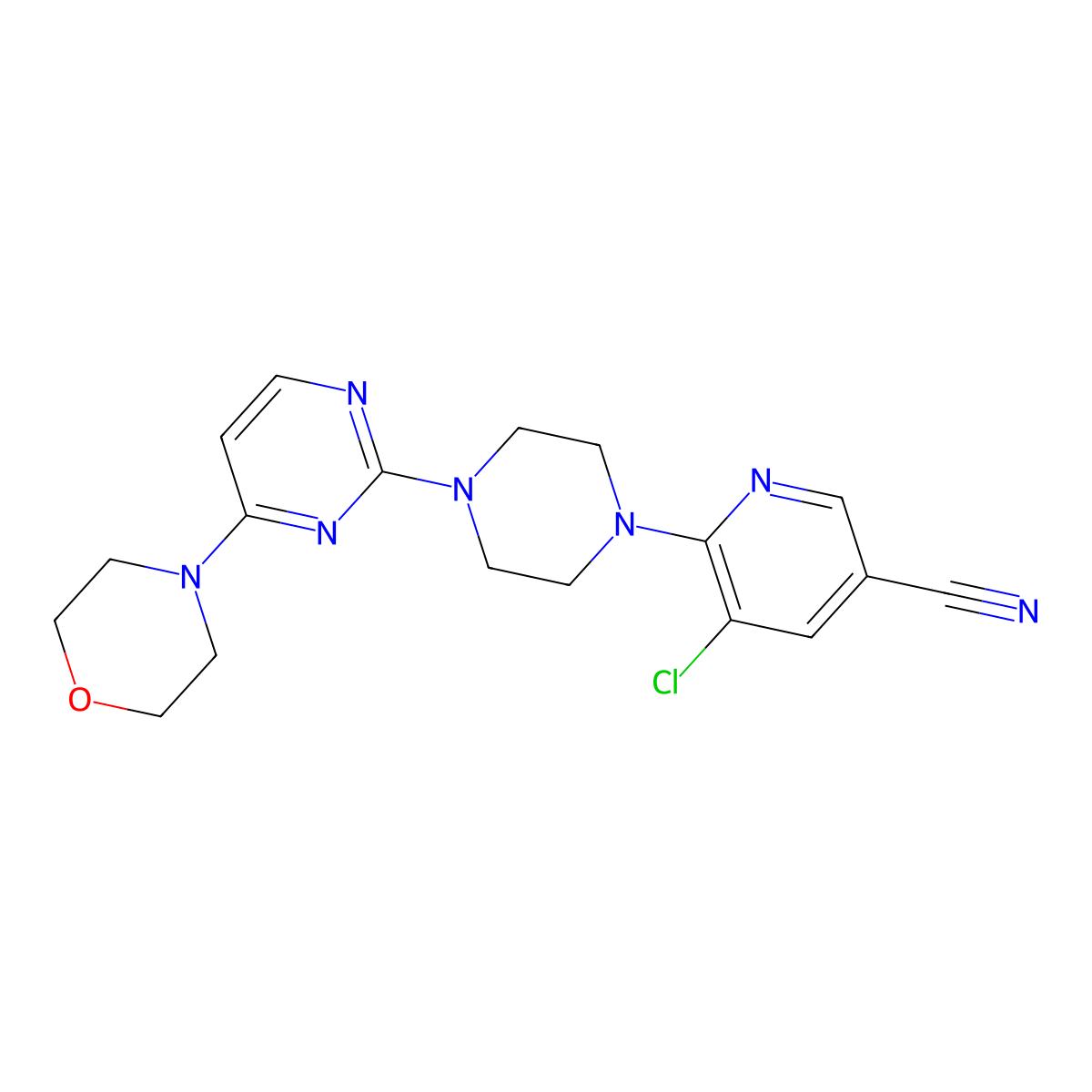 5-Chloro-6-{4-[4-(morpholin-4-yl)pyrimidin-2-yl]piperazin-1-yl}pyridine-3-carbonitrile molecular structure, CAS 2640829-76-9