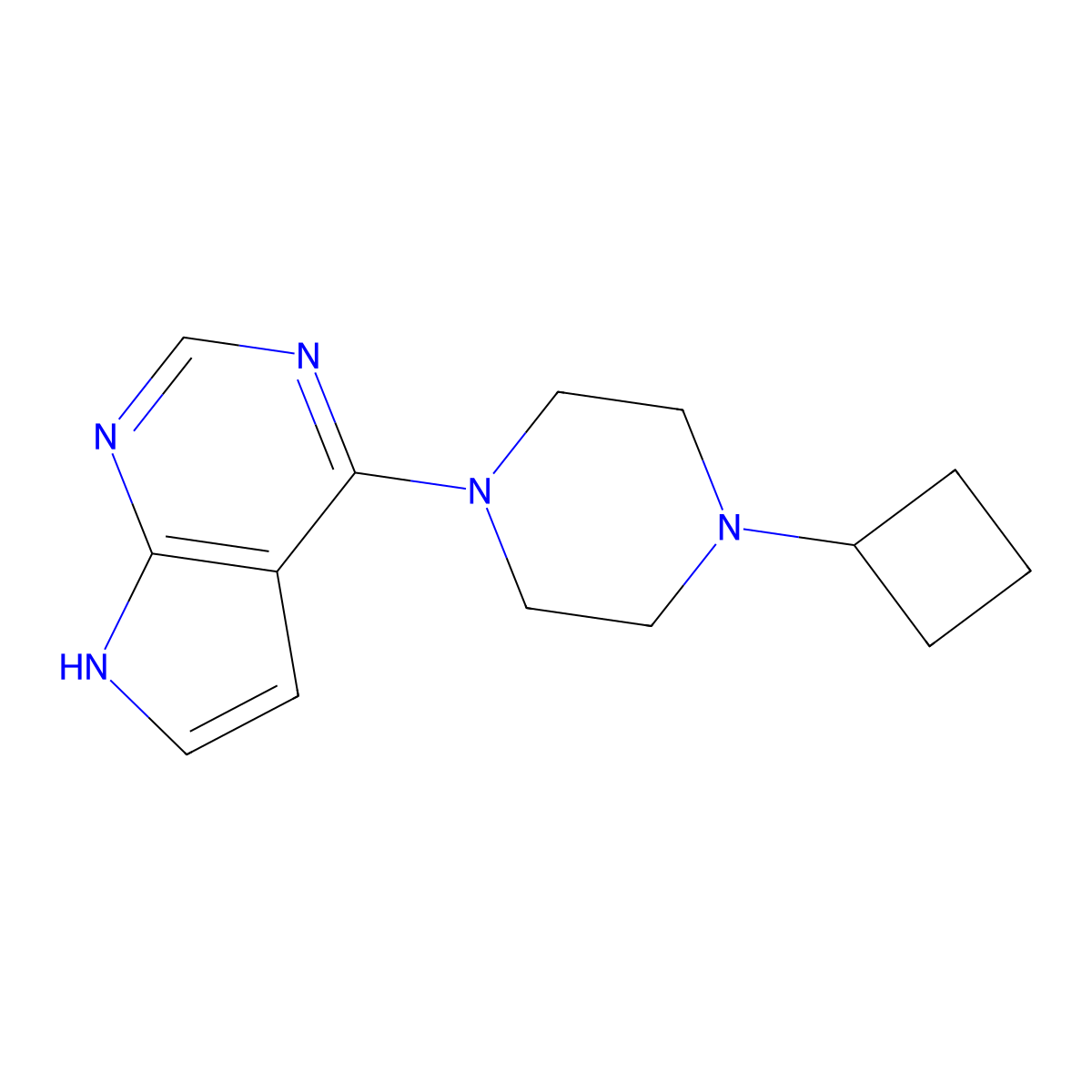 1-cyclobutyl-4-{7H-pyrrolo[2,3-d]pyrimidin-4-yl}piperazine molecular structure, CAS 2640829-78-1