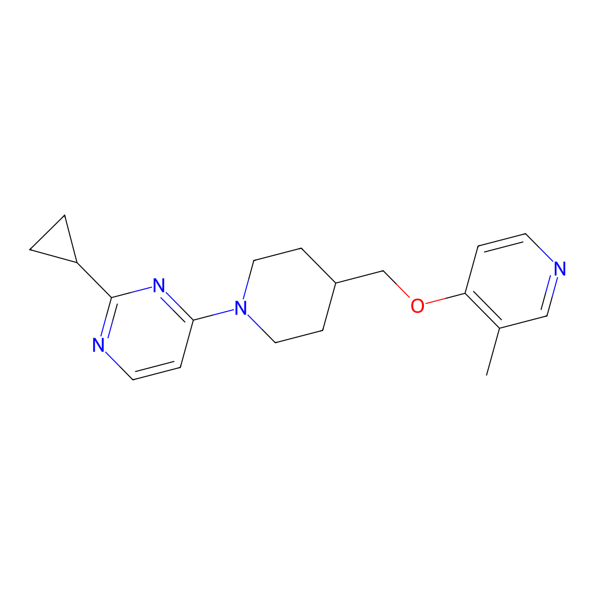 2-Cyclopropyl-4-(4-{[(3-methylpyridin-4-yl)oxy]methyl}piperidin-1-yl)pyrimidine molecular structure, CAS 2640829-81-6
