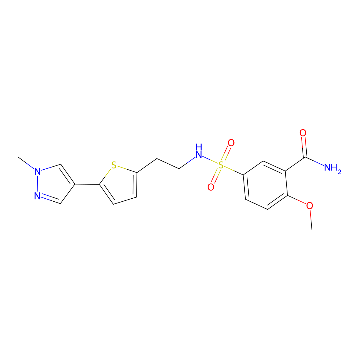 2-methoxy-5-({2-[5-(1-methyl-1H-pyrazol-4-yl)thiophen-2-yl]ethyl}sulfamoyl)benzamide molecular structure, CAS 2640829-88-3