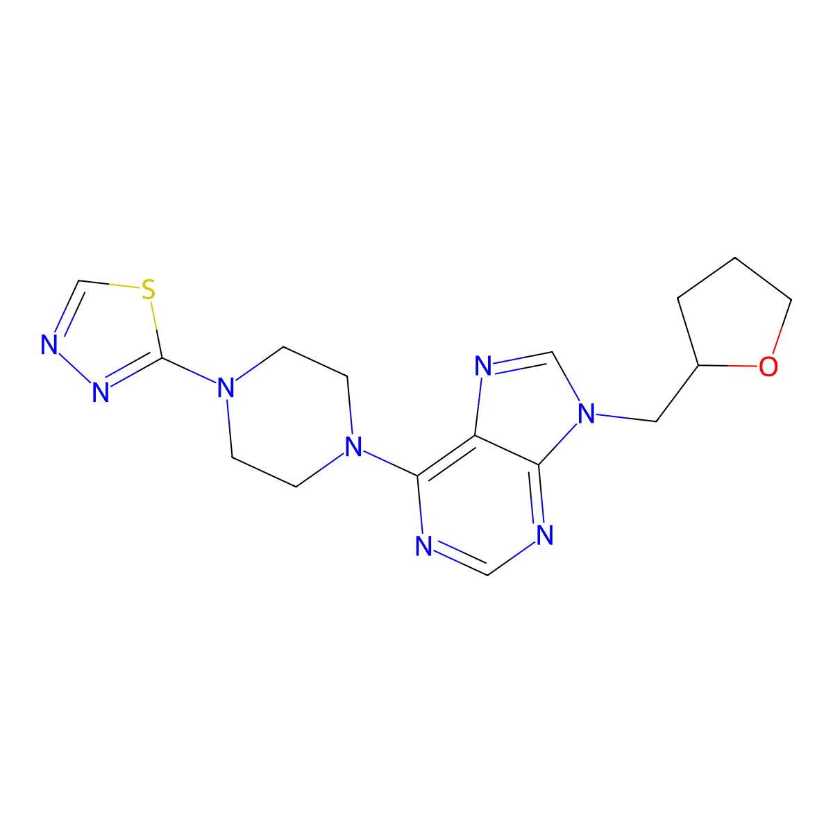 9-[(oxolan-2-yl)methyl]-6-[4-(1,3,4-thiadiazol-2-yl)piperazin-1-yl]-9H-purine molecular structure, CAS 2640829-94-1