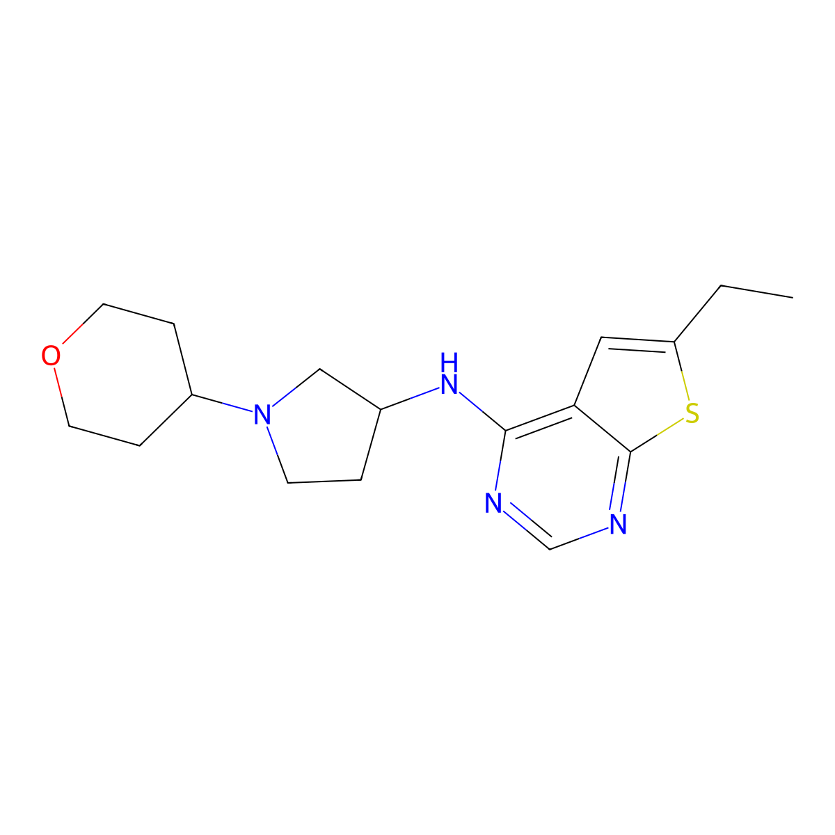 N-{6-ethylthieno[2,3-d]pyrimidin-4-yl}-1-(oxan-4-yl)pyrrolidin-3-amine molecular structure, CAS 2640829-98-5