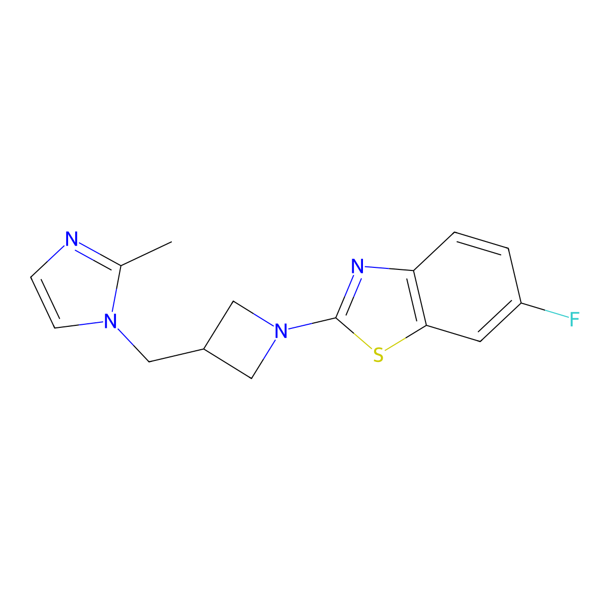 6-fluoro-2-{3-[(2-methyl-1H-imidazol-1-yl)methyl]azetidin-1-yl}-1,3-benzothiazole molecular structure, CAS 2640830-07-3