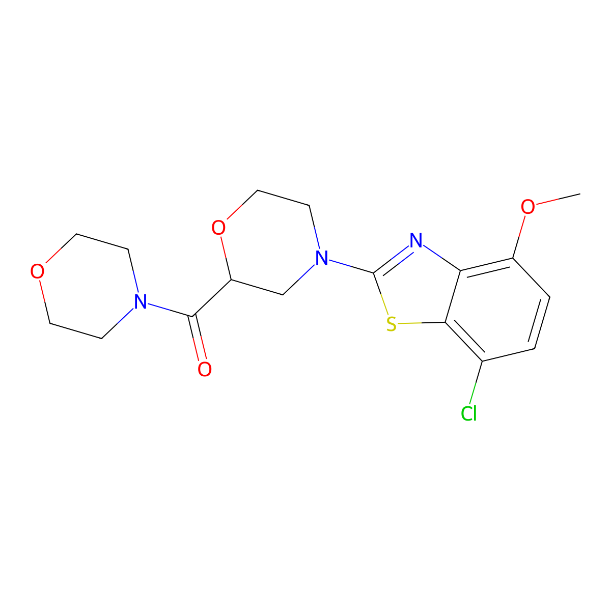 7-Chloro-4-methoxy-2-[2-(morpholine-4-carbonyl)morpholin-4-yl]-1,3-benzothiazole molecular structure, CAS 2640830-10-8
