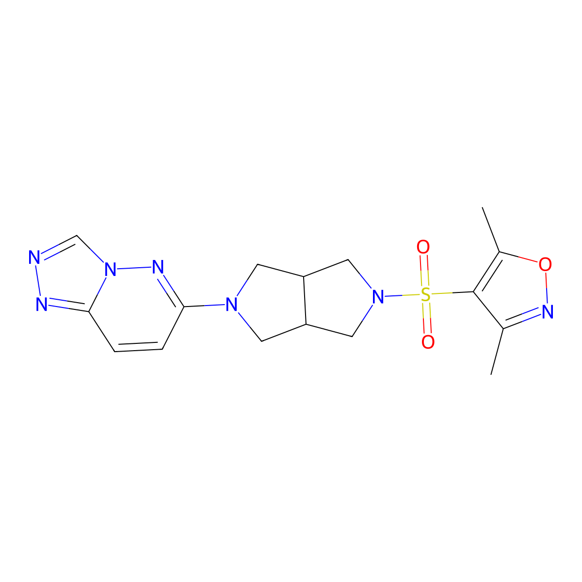 3,5-Dimethyl-4-[(5-{[1,2,4]triazolo[4,3-b]pyridazin-6-yl}-octahydropyrrolo[3,4-c]pyrrol-2-yl)sulfonyl]-1,2-oxazole molecular structure, CAS 2640830-12-0