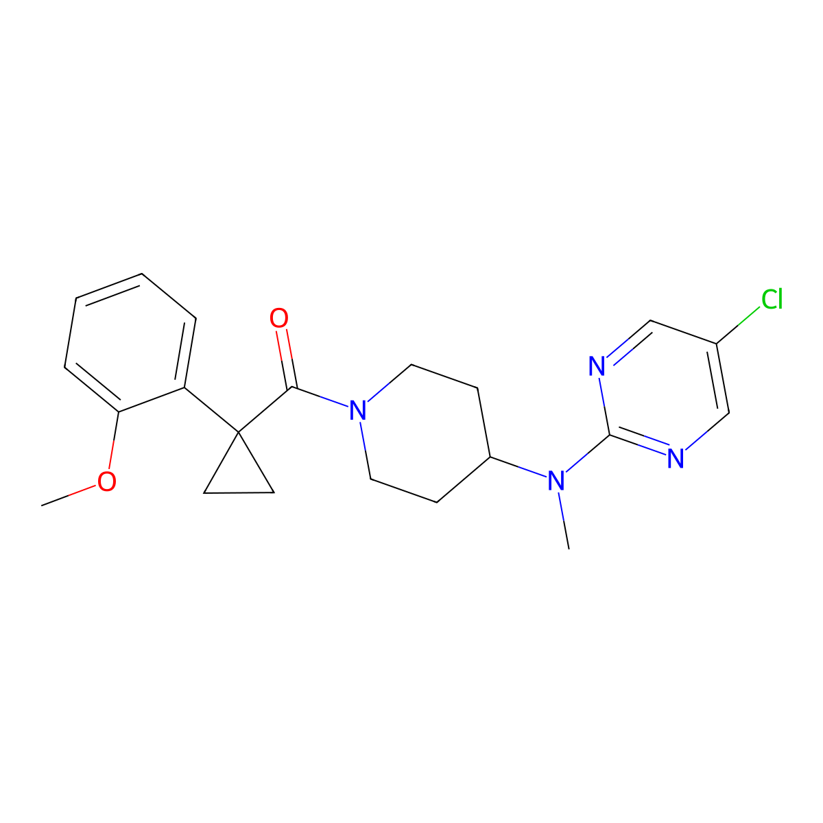 5-chloro-N-{1-[1-(2-methoxyphenyl)cyclopropanecarbonyl]piperidin-4-yl}-N-methylpyrimidin-2-amine molecular structure, CAS 2640830-22-2