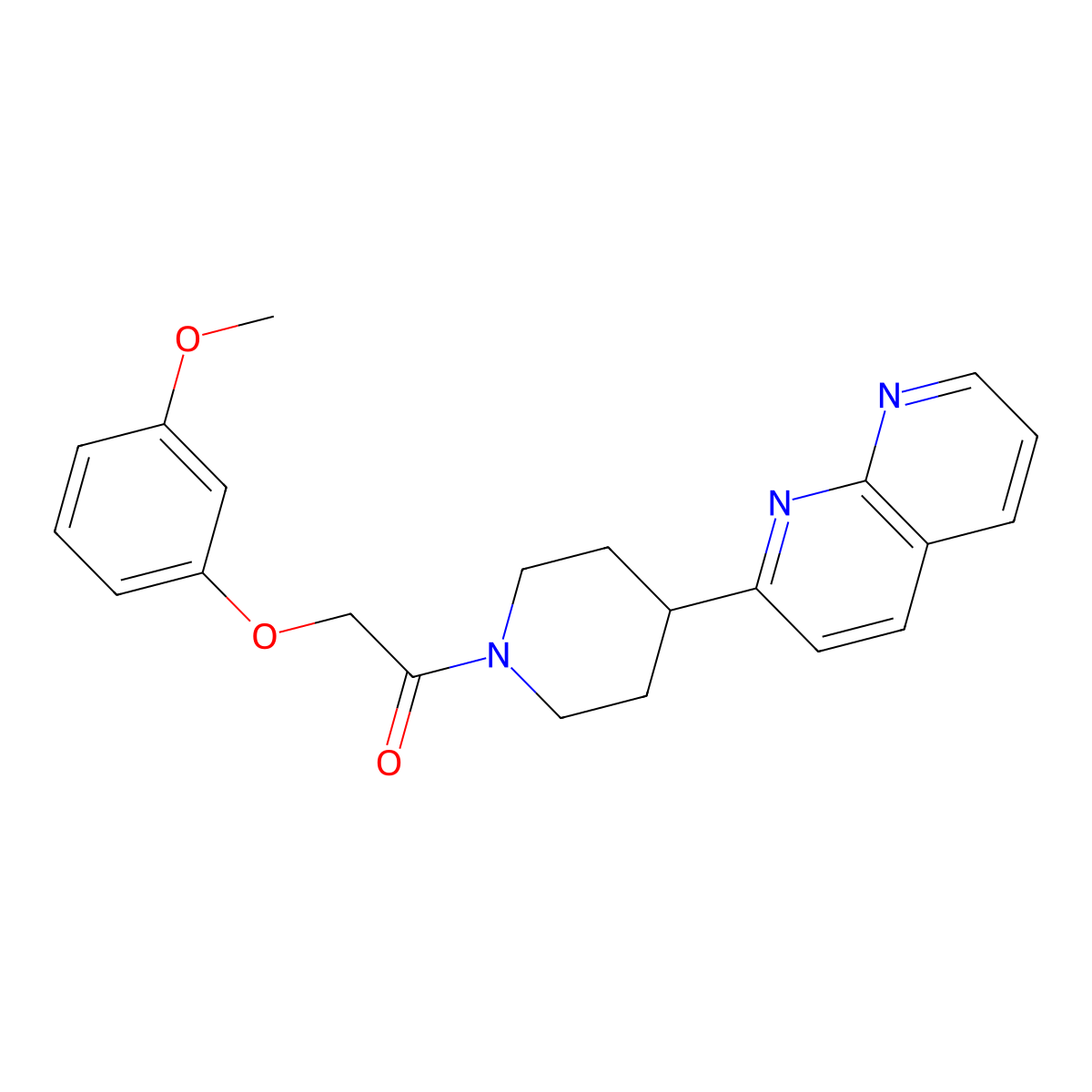 2-(3-Methoxyphenoxy)-1-[4-(1,8-naphthyridin-2-yl)piperidin-1-yl]ethan-1-one molecular structure, CAS 2640830-26-6