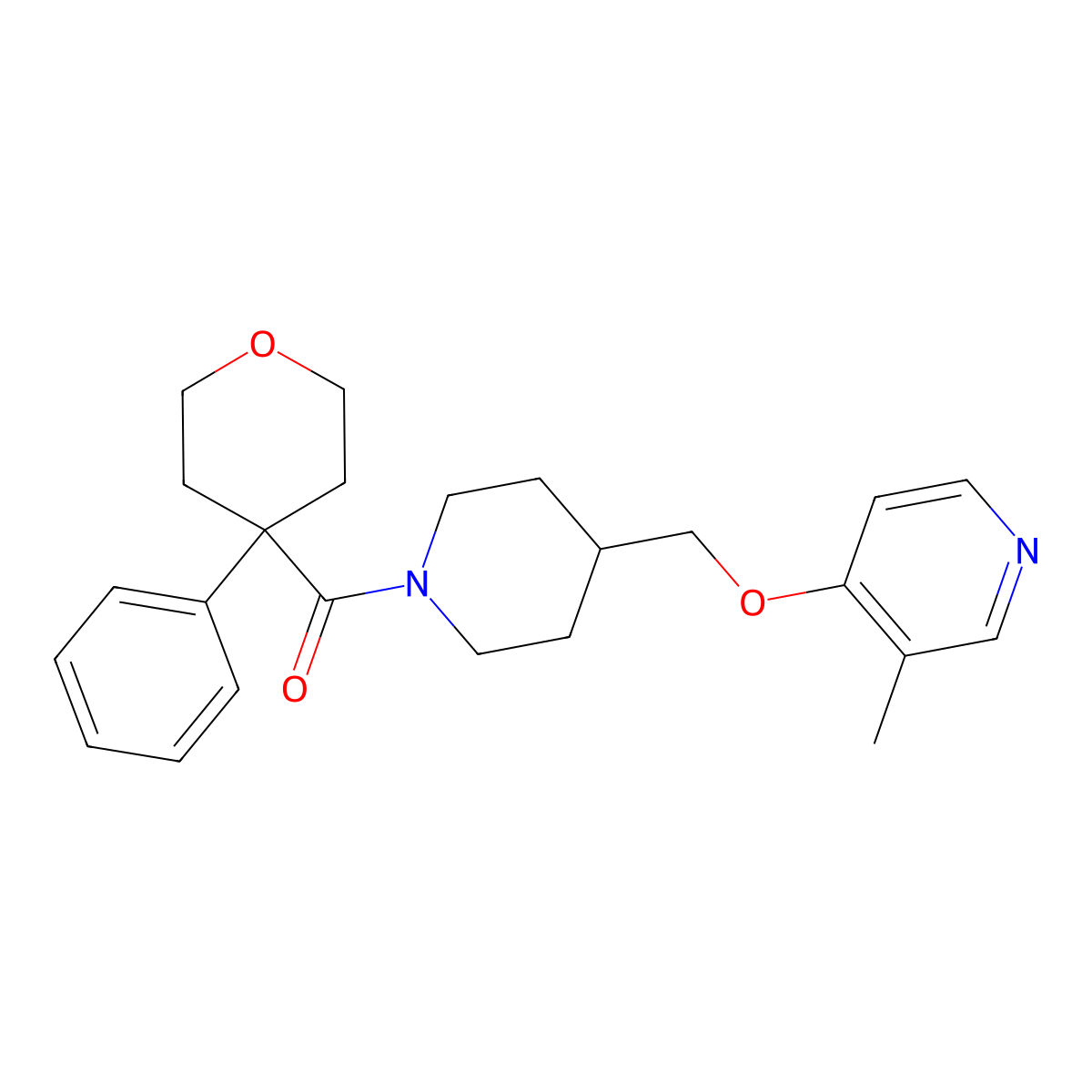 3-Methyl-4-{[1-(4-phenyloxane-4-carbonyl)piperidin-4-yl]methoxy}pyridine molecular structure, CAS 2640830-41-5