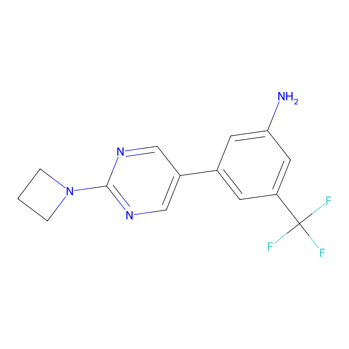 3-[2-(Azetidin-1-yl)pyrimidin-5-yl]-5-(trifluoromethyl)aniline molecular structure, CAS 2640830-43-7