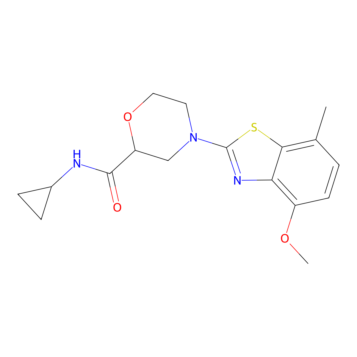 N-cyclopropyl-4-(4-methoxy-7-methyl-1,3-benzothiazol-2-yl)morpholine-2-carboxamide molecular structure, CAS 2640830-45-9