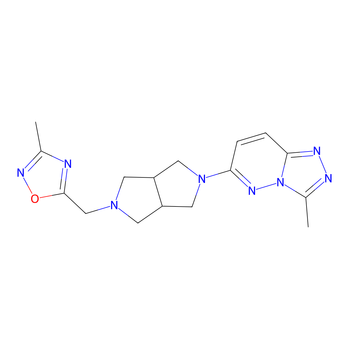 3-Methyl-5-[(5-{3-methyl-[1,2,4]triazolo[4,3-b]pyridazin-6-yl}-octahydropyrrolo[3,4-c]pyrrol-2-yl)methyl]-1,2,4-oxadiazole molecular structure, CAS 2640830-48-2