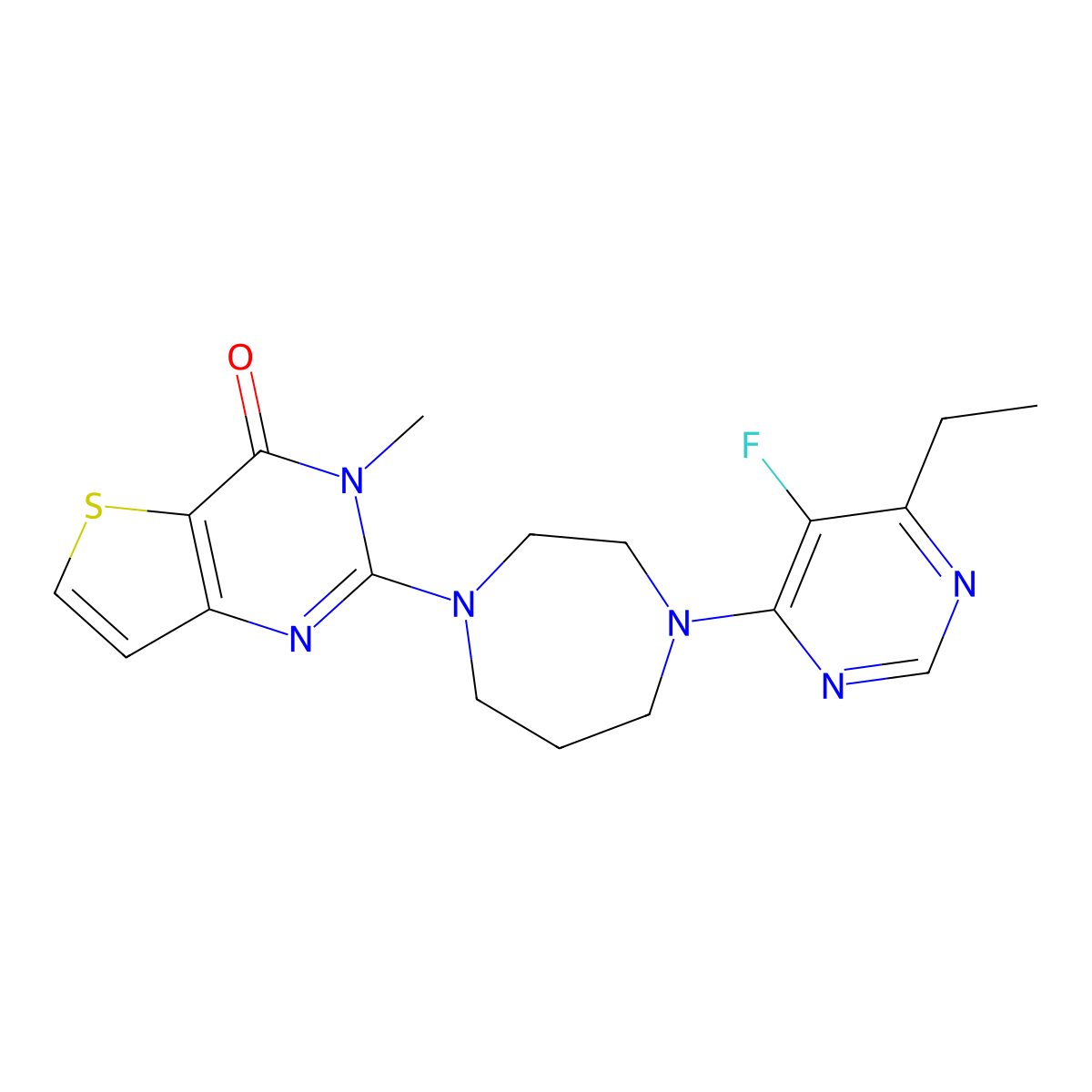 2-[4-(6-ethyl-5-fluoropyrimidin-4-yl)-1,4-diazepan-1-yl]-3-methyl-3H,4H-thieno[3,2-d]pyrimidin-4-one molecular structure, CAS 2640830-49-3