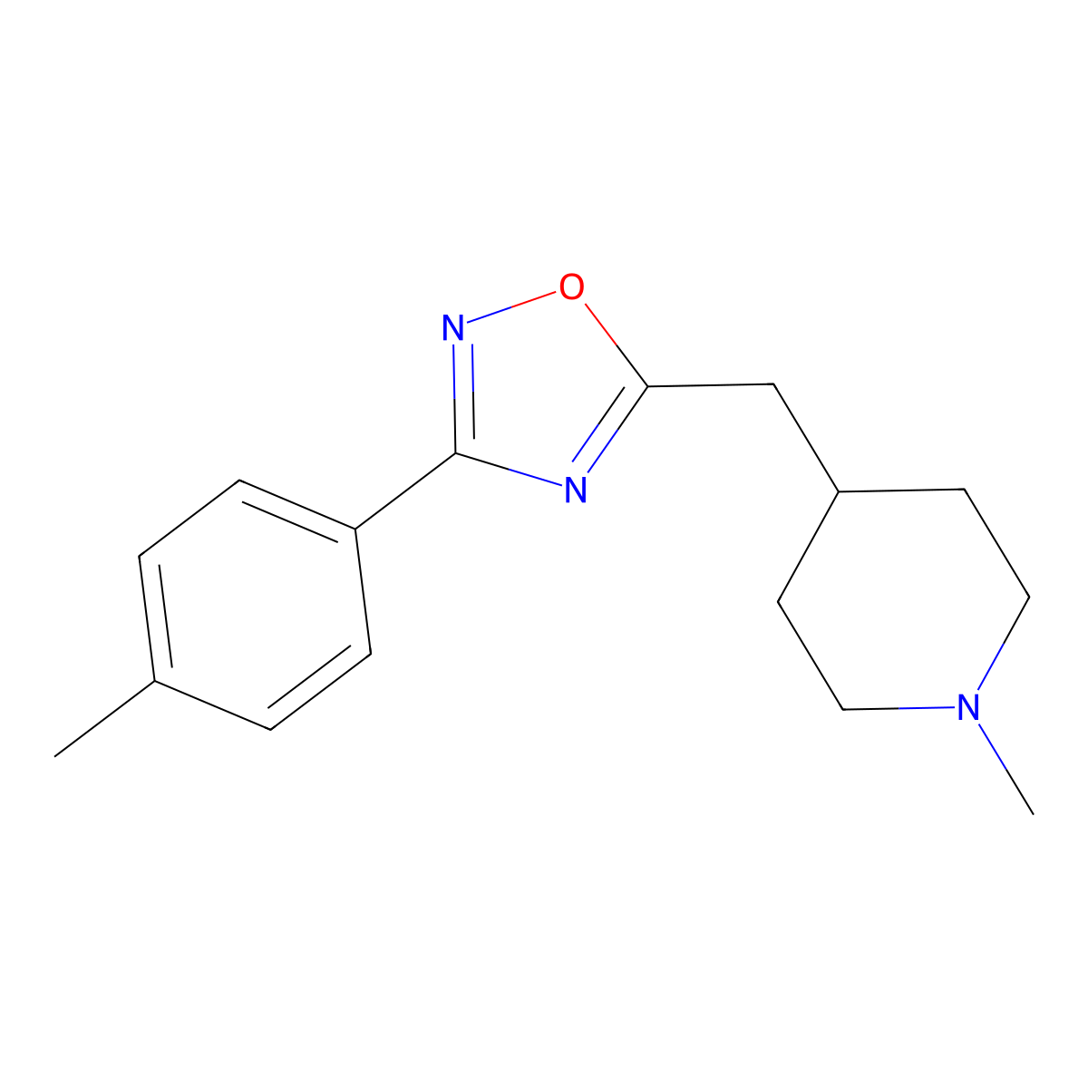 1-Methyl-4-{[3-(4-methylphenyl)-1,2,4-oxadiazol-5-yl]methyl}piperidine molecular structure, CAS 2640830-51-7