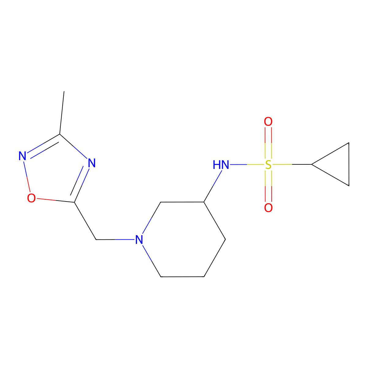N-{1-[(3-methyl-1,2,4-oxadiazol-5-yl)methyl]piperidin-3-yl}cyclopropanesulfonamide molecular structure, CAS 2640830-53-9