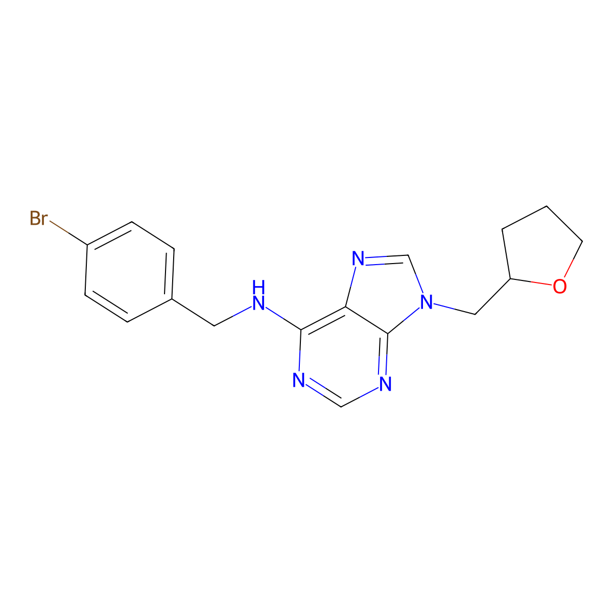 N-[(4-bromophenyl)methyl]-9-[(oxolan-2-yl)methyl]-9H-purin-6-amine molecular structure, CAS 2640830-63-1