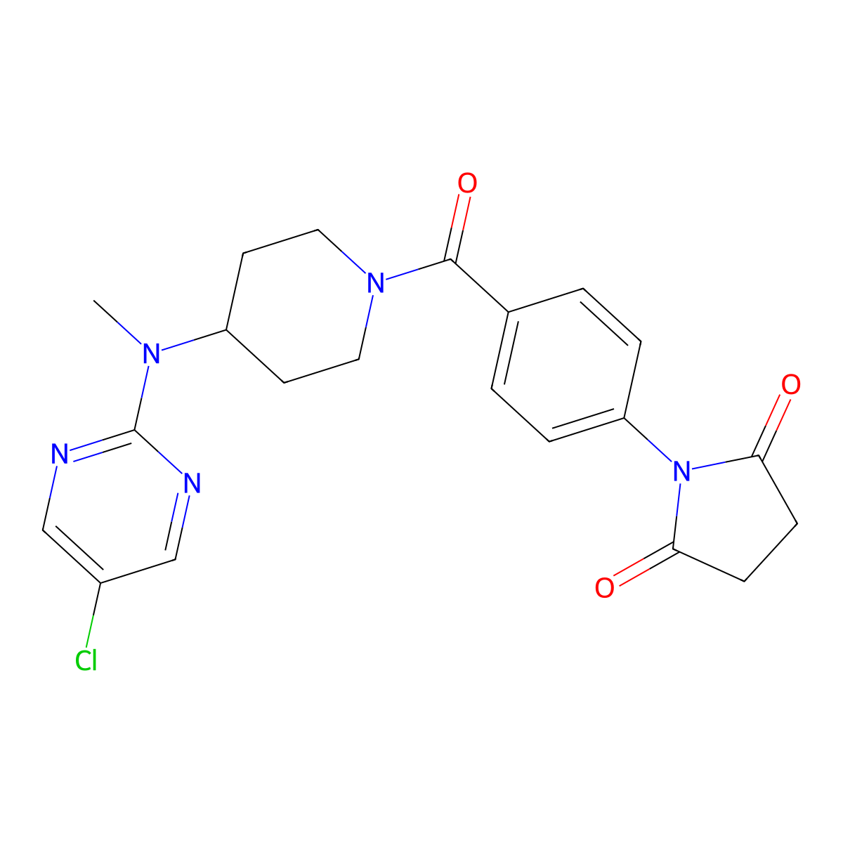 1-(4-{4-[(5-Chloropyrimidin-2-yl)(methyl)amino]piperidine-1-carbonyl}phenyl)pyrrolidine-2,5-dione molecular structure, CAS 2640830-65-3
