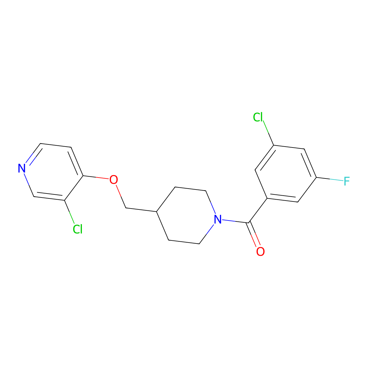3-Chloro-4-{[1-(3-chloro-5-fluorobenzoyl)piperidin-4-yl]methoxy}pyridine molecular structure, CAS 2640830-67-5