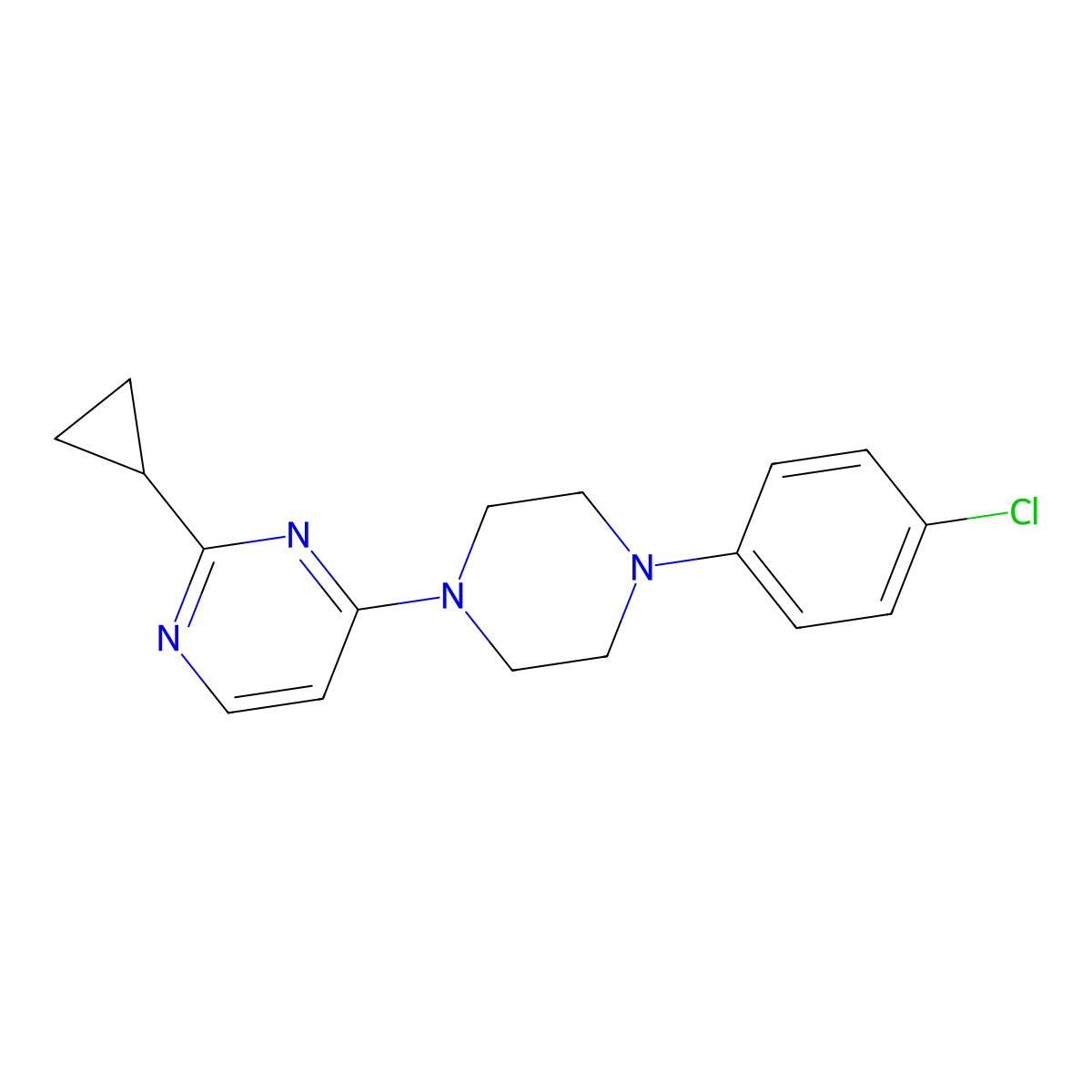 4-[4-(4-Chlorophenyl)piperazin-1-yl]-2-cyclopropylpyrimidine molecular structure, CAS 2640830-68-6