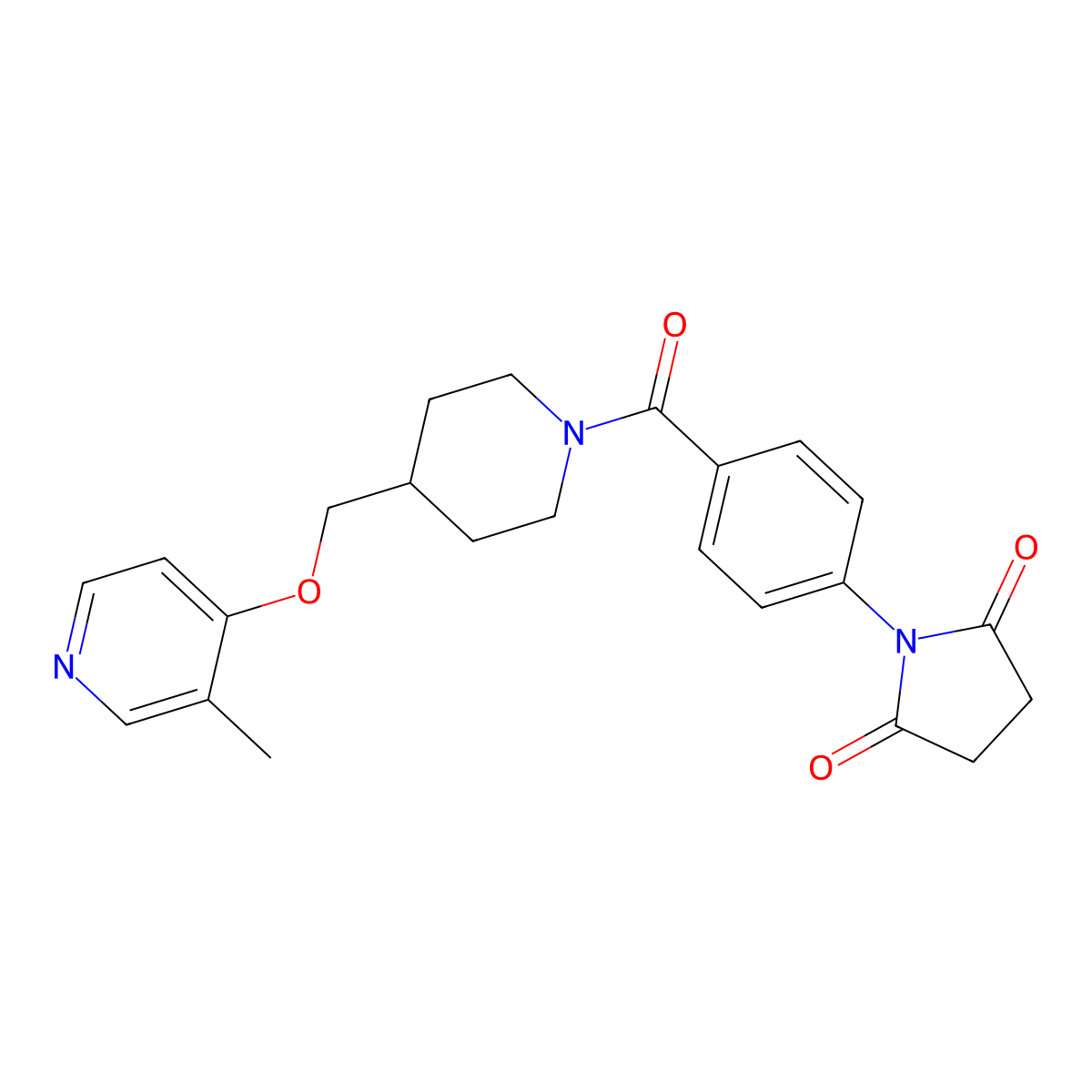 1-[4-(4-{[(3-Methylpyridin-4-yl)oxy]methyl}piperidine-1-carbonyl)phenyl]pyrrolidine-2,5-dione molecular structure, CAS 2640830-72-2