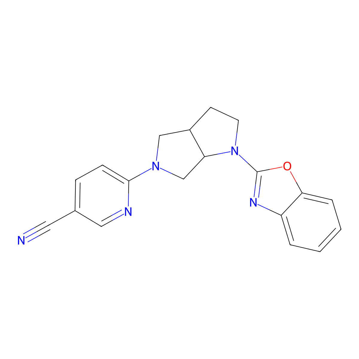 6-[1-(1,3-Benzoxazol-2-yl)-octahydropyrrolo[2,3-c]pyrrol-5-yl]pyridine-3-carbonitrile molecular structure, CAS 2640830-73-3