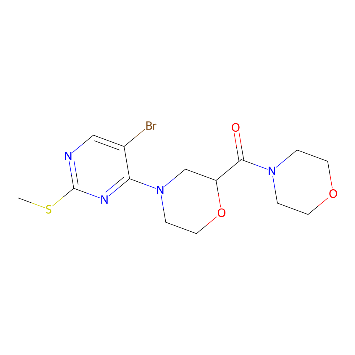 4-[5-Bromo-2-(methylsulfanyl)pyrimidin-4-yl]-2-(morpholine-4-carbonyl)morpholine molecular structure, CAS 2640830-74-4